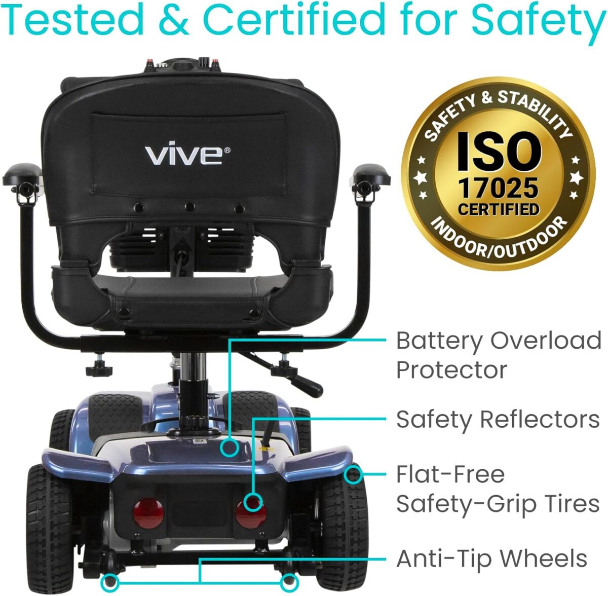 Vive 4 Wheel Mobility Scooter - Electric Powered Wheelchair Device - Compact Heavy Duty Mobile for Travel, Adults, Elderly - Long Range Power Extended Battery with Charger & Basket (FSA/HSA Eligible) - Image 8