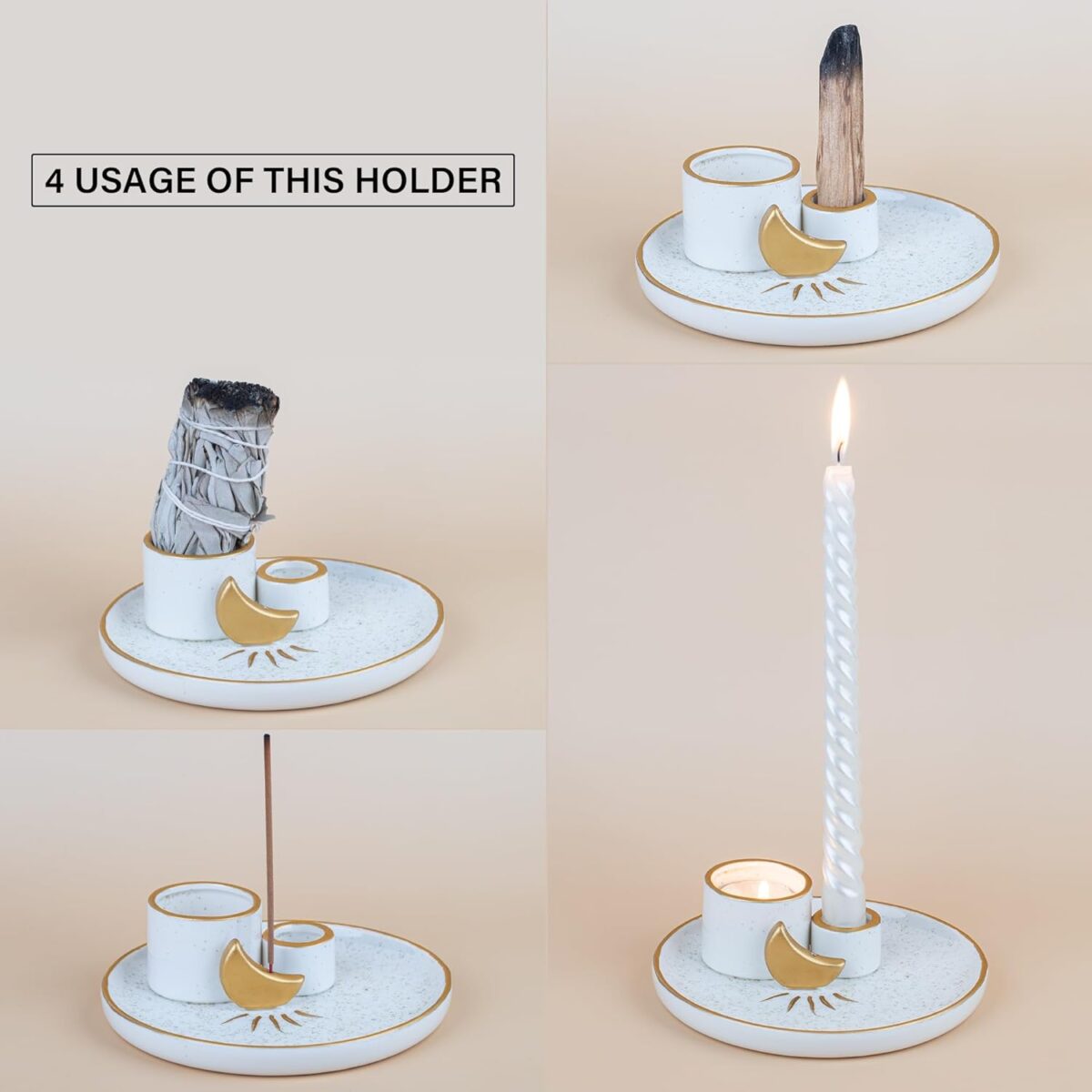 ZenBless Multifunction Incense and Candle Holder for Burning Sage, Palo Santo, Incense Sticks - 5.9" Ceramic Ash Catcher Tray for Meditation Room Home Decor (Gold) - Image 6