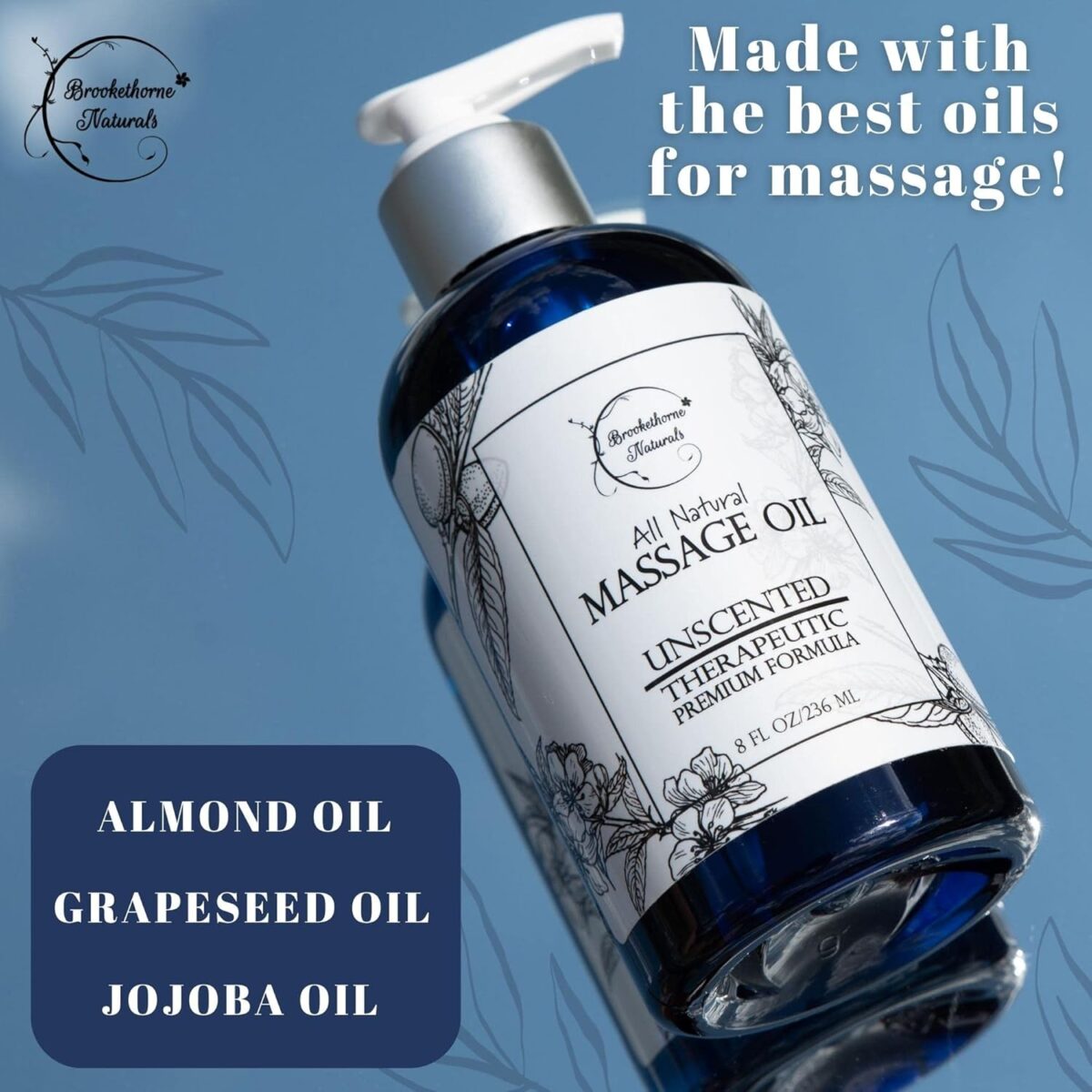 Unscented Massage Oil for Massage Therapy – 100% Natural Body Oil with Sweet Almond, Grapeseed & Jojoba for Premium Glide – Pure Carrier Blend for Aromatherapy – Brookethorne Naturals - Image 3