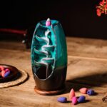INONE Ceramic Incense Burner with 100 Upgraded Cones, Waterfall Backflow Incense Holder, Aromatherapy Ornament, Zen Decor, Home Decor, Room Decor (Cyan) - Image 8