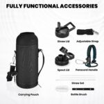 Insulated Water Bottle 40 oz, Triple Wall Vacuum Stainless Steel (Cold for 48 Hrs), Leak Proof & Non-BPA, Modern Water Flask Jug with Paracord Handle & Straw Spout Lids, Indigo/Black - Image 6