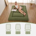 Japanese Floor Mattress, Futon Mattress with Portable Storage Bag and Washable Cover, Roll Up Thick Tatami Mattress Suitable for Camping, Guest Room, Green, Twin - Image 3