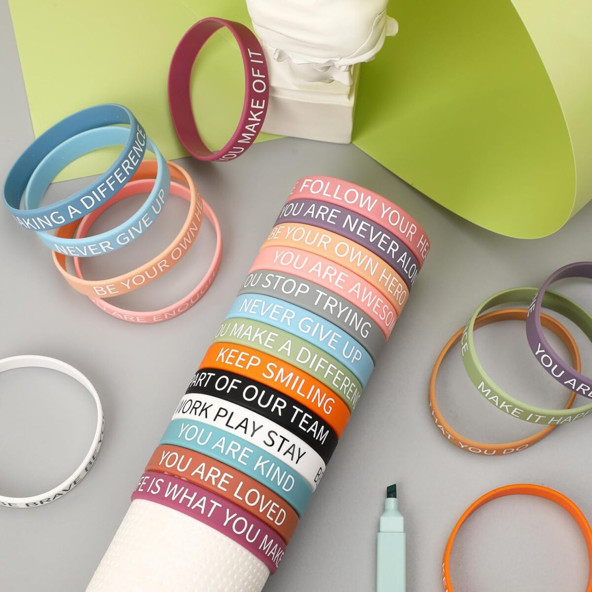 JUNEBRUSHS 64pcs Motivational Quote Silicone Bracelets Bulk Colored Inspirational Rubber Wristbands Unisex Accessories for Women Men Teens Teacher Home Office Party Favor Gifts Supplies (16 Designs) - Image 4