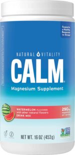 Natural Vitality Calm, Magnesium Supplement, Anti-Stress Drink Mix Powder, Gluten Free, Vegan, & Non-GMO, Watermelon, 16 oz