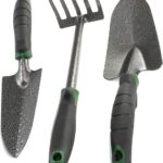 Edward Tools Garden Tool Set - Heavy Duty Carbon Steel Trowel, Transplanter, Hand Rake - 3 Piece Garden Tool Set with Bend-Proof Design - Ergo Rubber Grip Handles