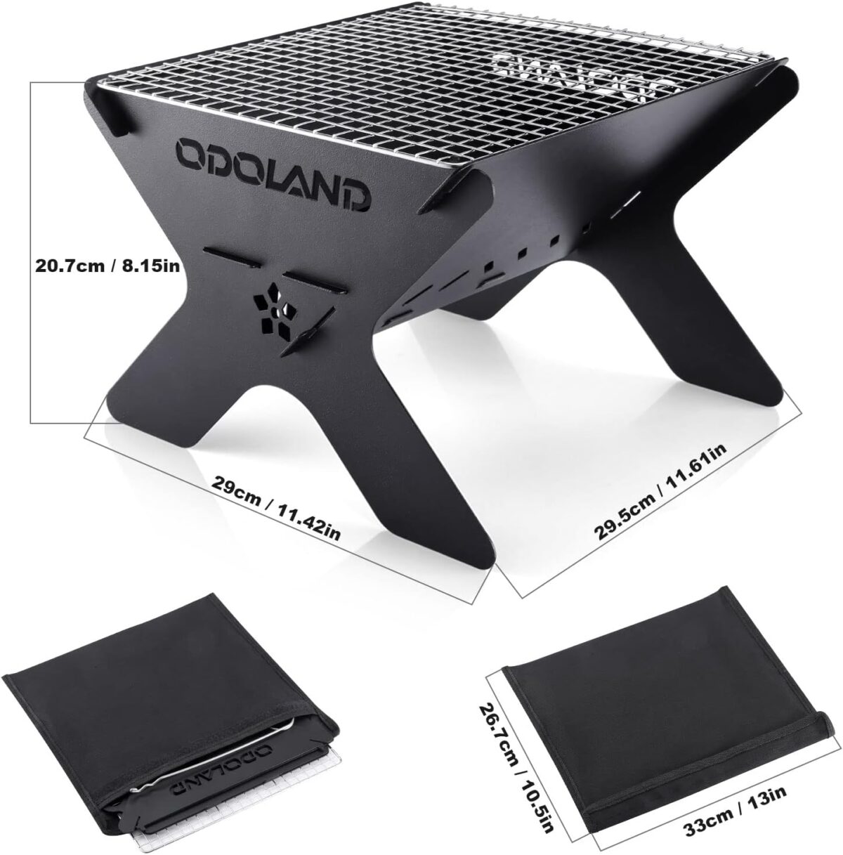 Odoland Camping Campfire Grill, Portable Folding Charcoal Grills, Backpacking BBQ Grill, Heavy Duty Firepit Grill with Carry Bag for Outdoor Cooking, Bonfire, Patio, Backyard - Image 3