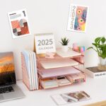 gianotter Paper Letter Tray Organizer with File Holder, 4-Tier Desk Accessories & Workspace Desk Organizers with Drawer and 2 Pen Holder for Office Supplies (Rose Gold) - Image 7