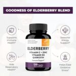Elderberry Vitamin C and Zinc 120 Capsules | with Quercetin and Vitamin D3 | Immune Support for Adults | Herbal Supplement for Men and Women | 2 Months Supply | Natural Immunity Booster - Image 5