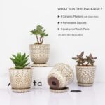 Gepege Succulent Pots, 4 Inch Small Indoor Ceramic Planter Pot with Drainage Holes and Saucers for Plants- Creamy White - Set of 4 - Image 3