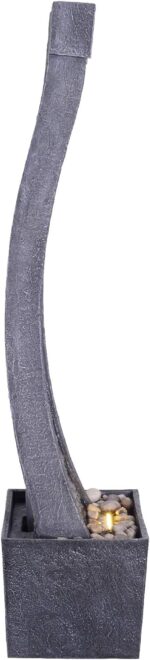 Teamson Home 38.58 in. Modern Curved Faux Slate Waterfall Fountain for Indoors or Outdoors with LED Light Accents and 1.98-Gallon Pump, Black and Stone Gray - Image 6