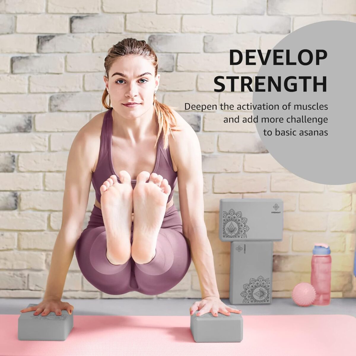 Overmont Yoga Block 2 Pack Supportive Latex-Free EVA Foam Soft Non-Slip Surface for General Fitness Pilates Stretching and Meditation 9"x6"x3" Yoga Strap Included - Image 8