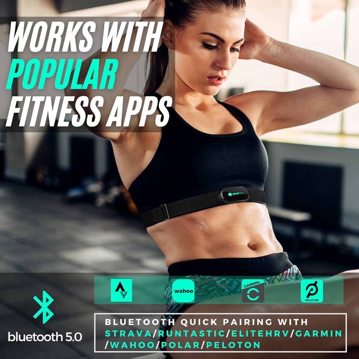Powr Labs Bluetooth and ANT+ Heart Rate Monitor Chest Strap - Compatible with Polar, Garmin, Peloton, Wahoo - Image 2