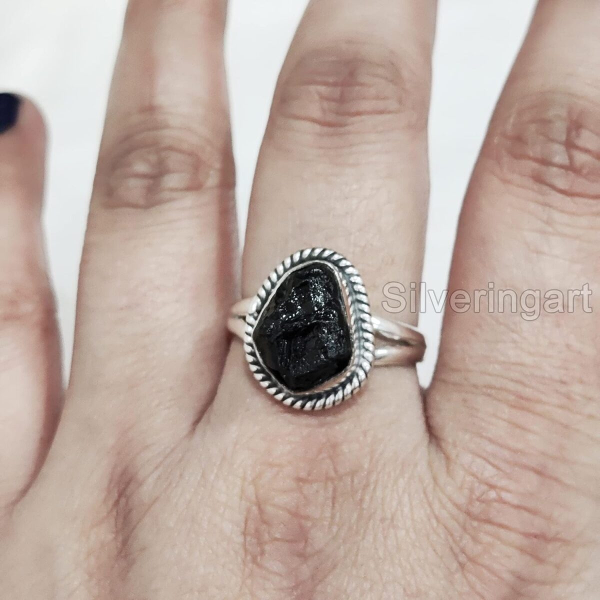 Natural Black Tourmaline Ring, Rough Tourmaline Ring, October Birthstone, Bohemian Ring, 925 Sterling Silver, Womens Ring, Christmas, Handmade, Statement Jewelry, Raw Gemstone Jewelry (8) - Image 2