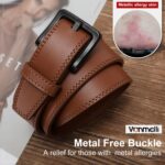 VONMELLI Nickel Free Leather Belt for Men, TSA Approved Non Metal Men’s Belt for Jeans with Hypoallergenic Buckle - Image 2