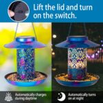 Ottsuls Solar Bird Feeder for Outdoors Hanging, Metal Wild Cardinals Garden Lantern with S Hook, Weatherproof and Water Resistant Birdfeeders as Gift Idea for Women Mom Grandma Bird Lovers (Blue) - Image 3