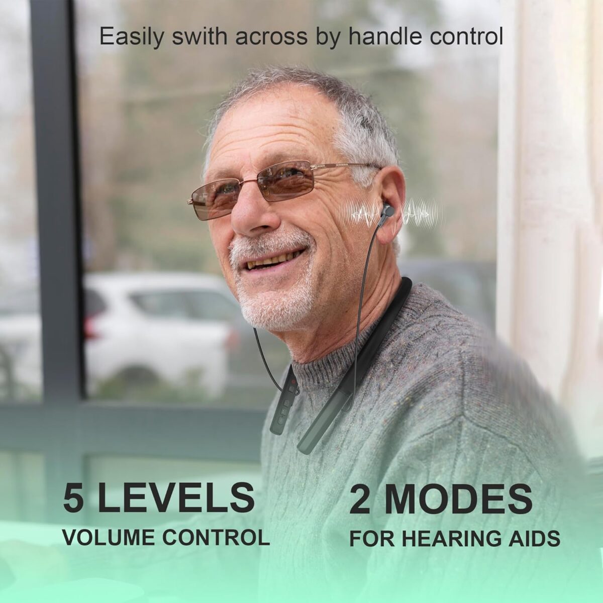 Hearing Amplifiers Black, Neckband Hearing Aids for Seniors, Rechargeable Hearing Amplifier Aid Bluetooth Headphones with Noise Cancelling - Image 6