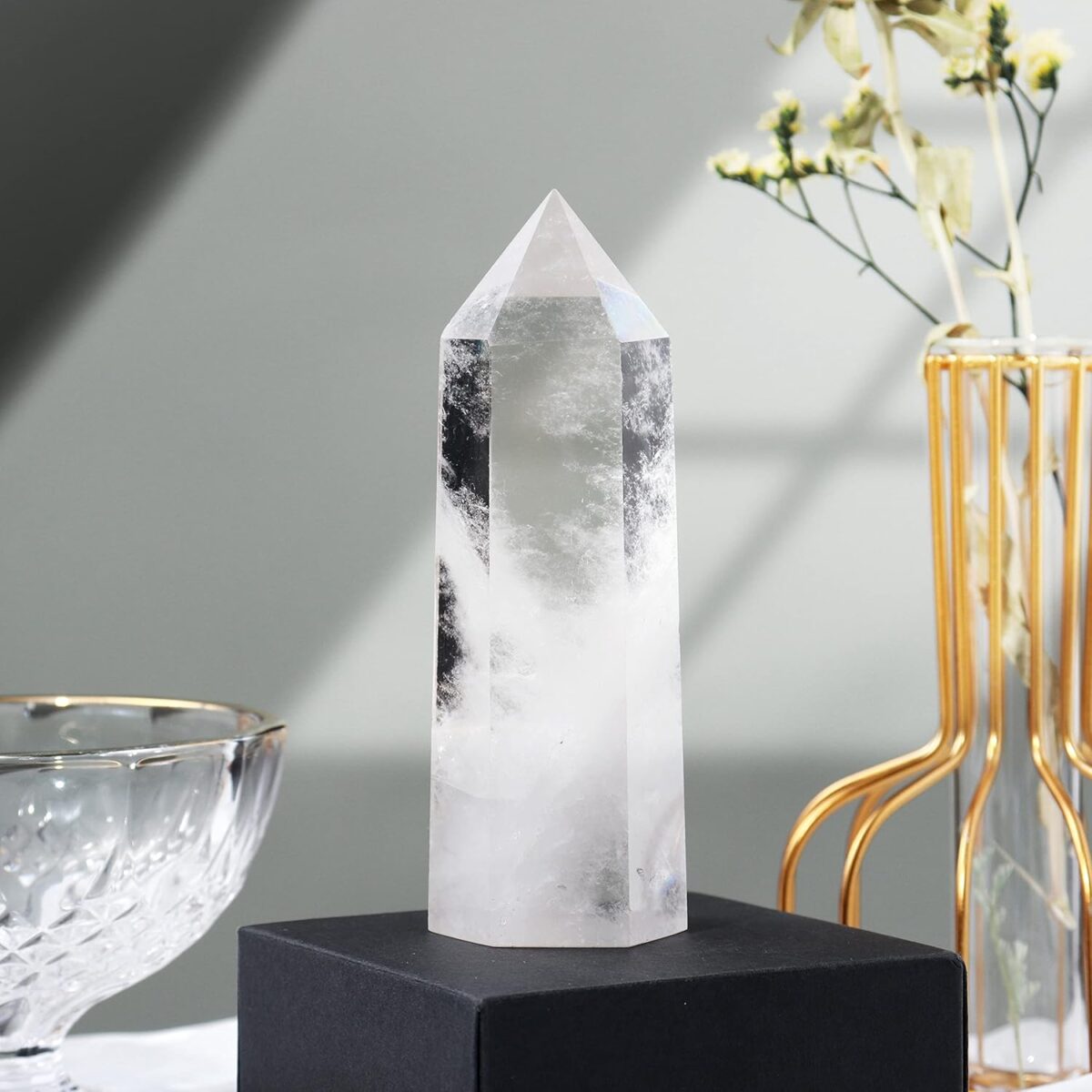 Runyangshi Large Clear Quartz Healing Crystal Wand 4.72"-5" Natural Crystal Tower 6 Faceted Single Point Crystal Prism Wand Natural Quartz Stones for Meditation Reiki Chakra Therapy Home Decor Gift - Image 3
