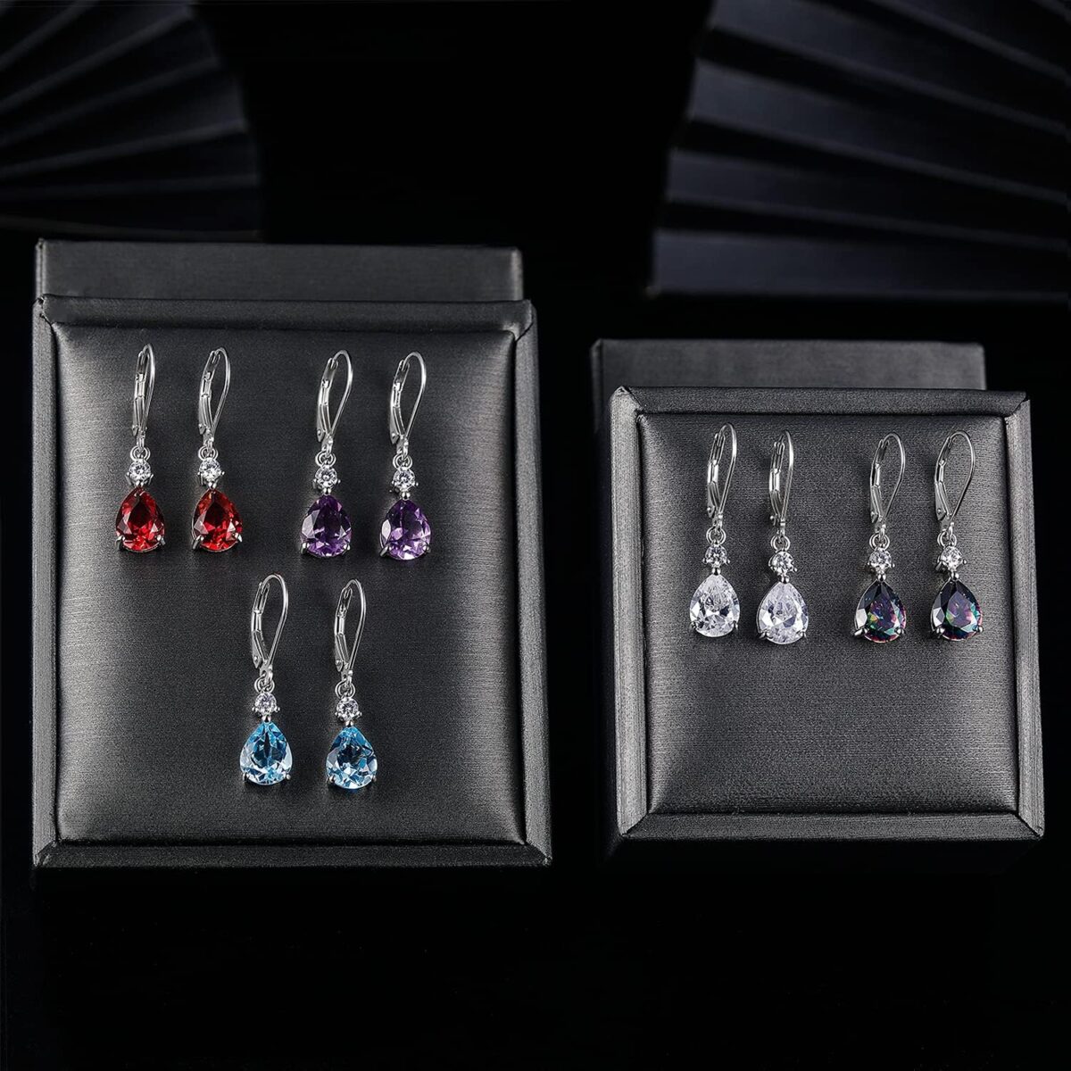 925 Sterling Silver Blue Topaz/Amethyst/Rainbow Quartz CZ Teardrop Leverback Earrings Drop Dangly Gemstone Earings Hypoallergenic Birthday Jewelry Gifts for Women Girls - Image 6