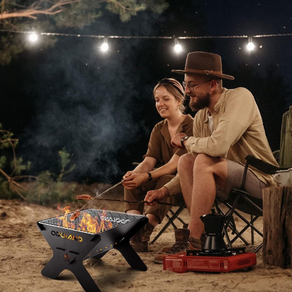 Odoland Camping Campfire Grill, Portable Folding Charcoal Grills, Backpacking BBQ Grill, Heavy Duty Firepit Grill with Carry Bag for Outdoor Cooking, Bonfire, Patio, Backyard - Image 6