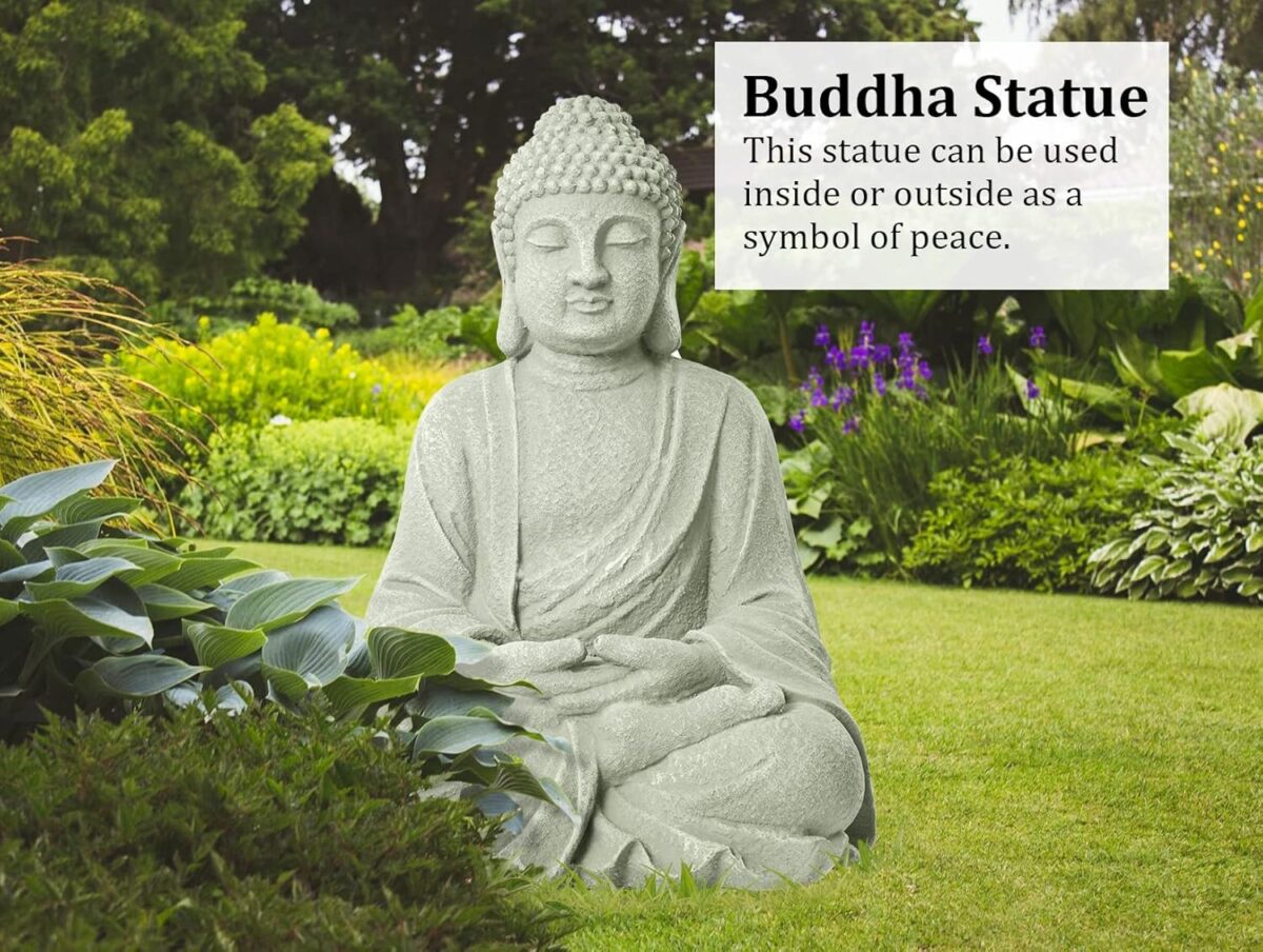 TOETOL Zen Garden Asian Buddha Statue Outdoor Indoor Yard Decor 20” High Patio Deck Sculptures Magnesium Oxide Stone Grey Home Entryway Hallway - Image 2