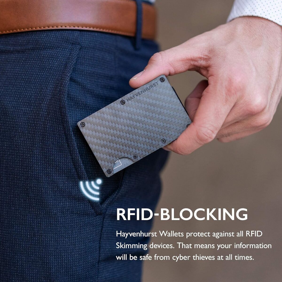 Hayvenhurst Wallet For Men - Reinvented Design Men's Wallet - Slim, Minimalistic & Seamless, Blocks RFID Scanners with a Money Clip (Carbon Fiber) - Image 6