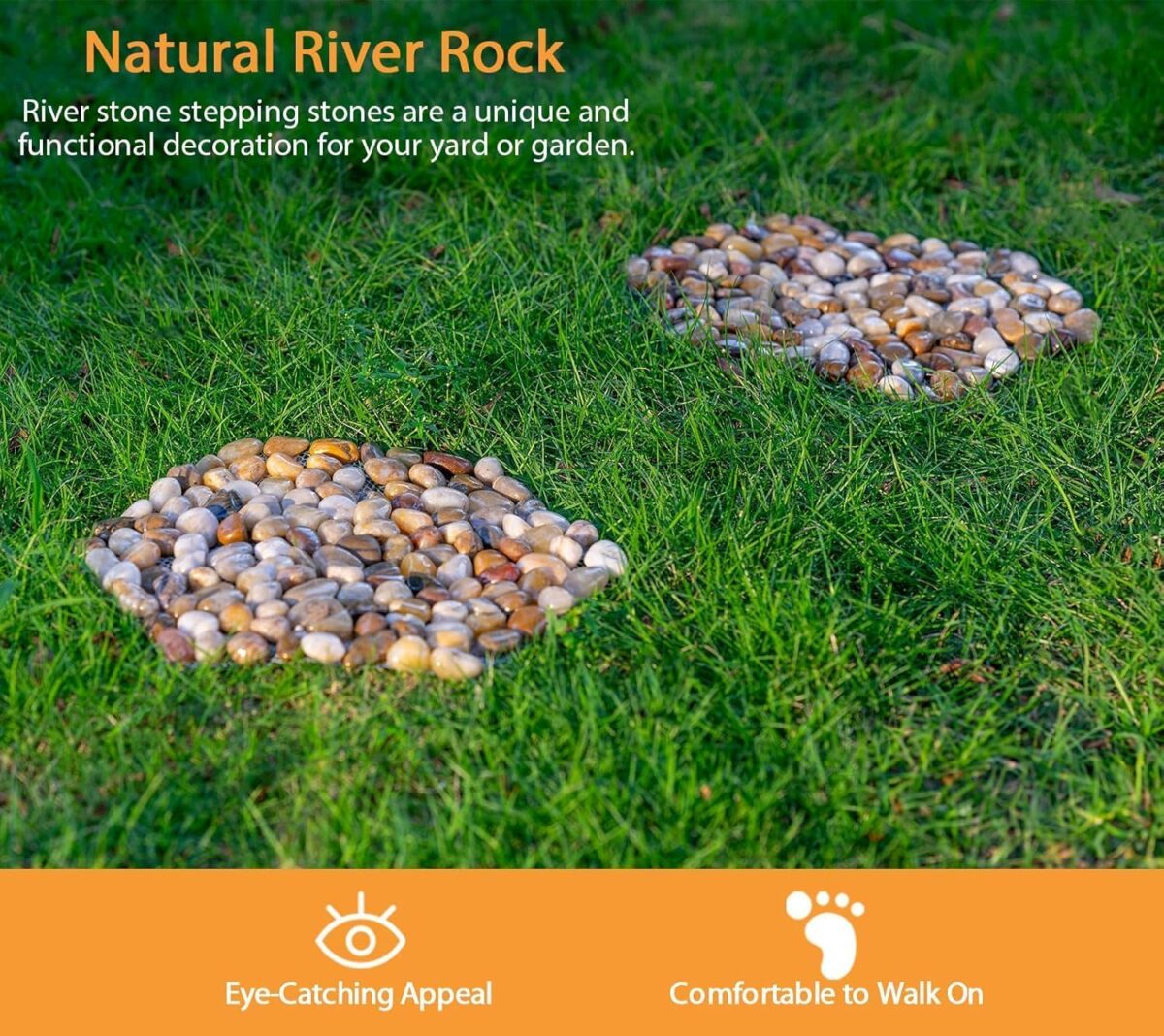 River Rocks Stepping Stones Pavers Outdoor for Garden Walkway, Pebbles Polished Gravel for Yard Lawn Patio Pathway Landscaping, Set of 6 (Hexagon) - Image 2