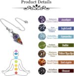 GEHECRST Natural 7 Chakra Healing Crystal Dowsing Pendulum Reiki Gemstone Chips Orgone Pendulum 6 Faceted Hexagonal Pointed Resin Spiritual Pendant for Divination, Wicca, Energy Balancing - Image 3