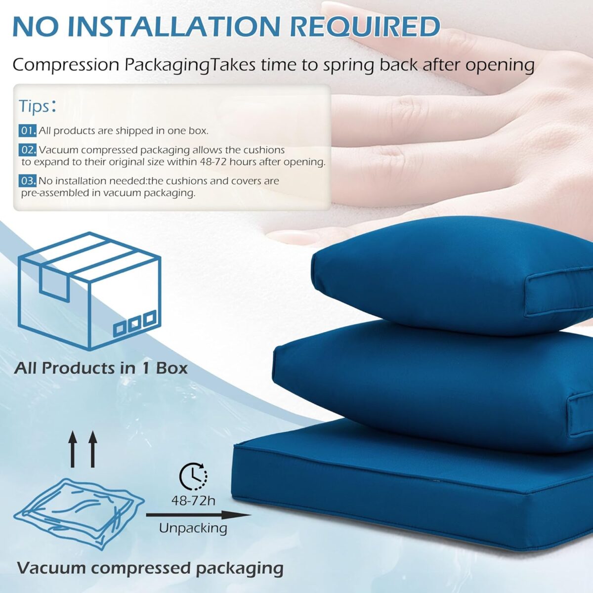 HOMREST Outdoor Replacement Cushions for Patio Furniture,Water-Repellent Sofa Cushion for 6-Seat Rattan Wicker Sectional Patio Conversation Sets,14-Piece Cushions Set for Outdoor Couch-Blue - Image 2