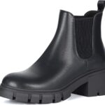 Athlefit Women's Chelsea Boots Fashion Lug Sole Chunky Heel Slip on Elastic Ankle Booties