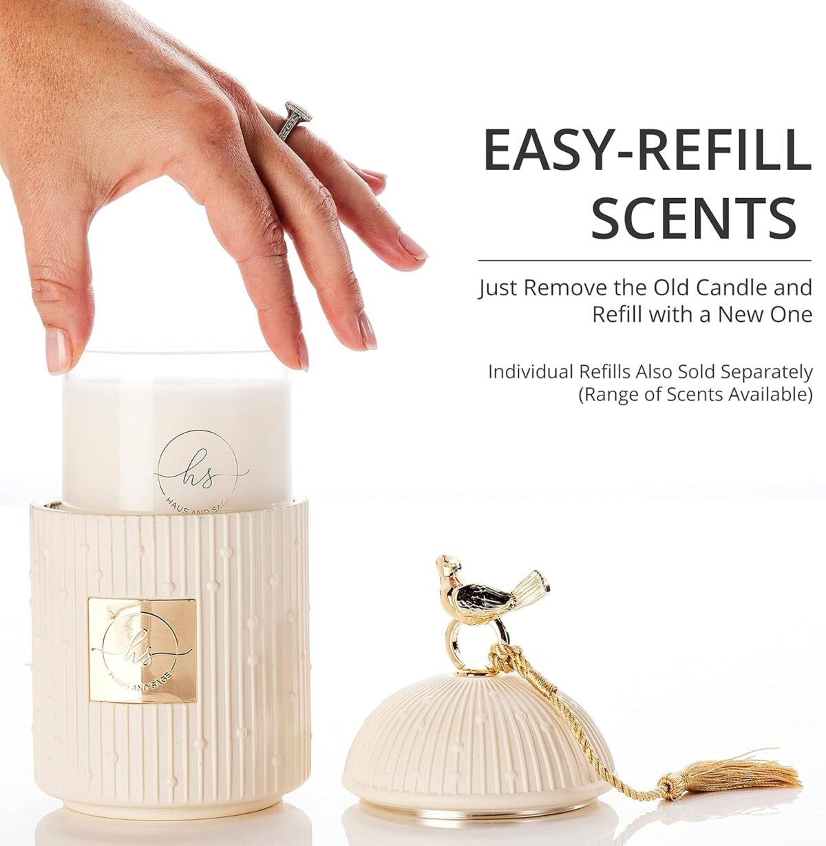 Scented Candles for Home Luxury Candle Gift Set - Candle Holder + 2 x 8.5oz Soy Candle Refills + Wick Trimmer - 115 Hour Burn - Birthday Gifts for Women - Centerpiece Decorations - 4 pcs - Image 4
