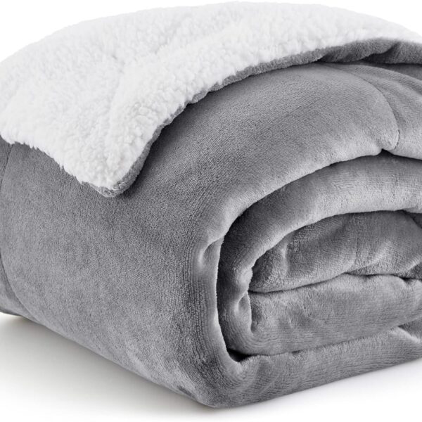 Bedsure Sherpa Fleece Throw Blanket for Couch - Thick and Warm Blanket for Winter, Soft Fuzzy Plush Throw Gift for Women, Grey, 50x60 Inches