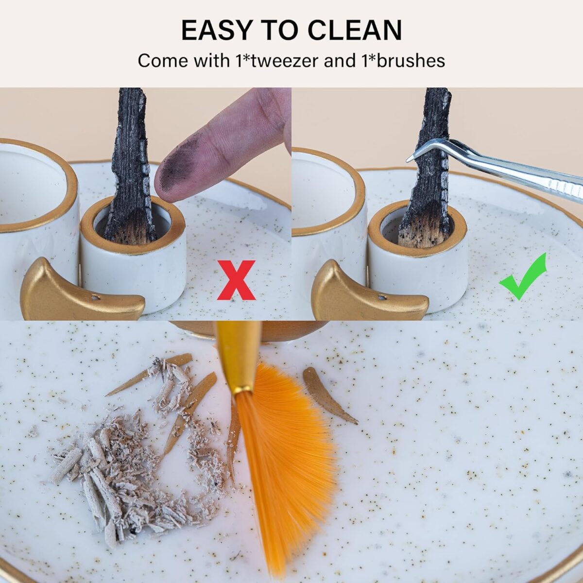 ZenBless Multifunction Incense and Candle Holder for Burning Sage, Palo Santo, Incense Sticks - 5.9" Ceramic Ash Catcher Tray for Meditation Room Home Decor (Gold) - Image 4