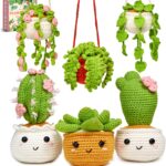 MAGIMUSE Crochet Kit for Beginners, Crochet Starter Kits for Adults Amigurumi Craft Knitting Crocheting Kits with Step-by-Step Video Tutorials, 6 Pack Hanging Potted Plants Family(40%+ Yarn