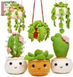 MAGIMUSE Crochet Kit for Beginners, Crochet Starter Kits for Adults Amigurumi Craft Knitting Crocheting Kits with Step-by-Step Video Tutorials, 6 Pack Hanging Potted Plants Family(40%+ Yarn