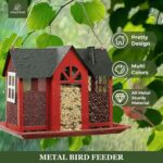 Kingsyard Bird Feeder House for Outside, Metal Mesh Wild Bird Feeder with Triple Feeders for Finch Cardinal Chickadee, Large Capacity, Weatherproof and Durable, Red - Image 2