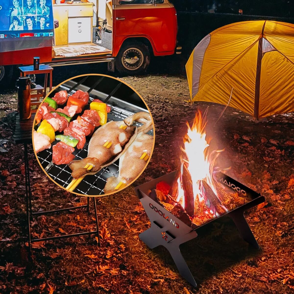 Odoland Camping Campfire Grill, Portable Folding Charcoal Grills, Backpacking BBQ Grill, Heavy Duty Firepit Grill with Carry Bag for Outdoor Cooking, Bonfire, Patio, Backyard - Image 7