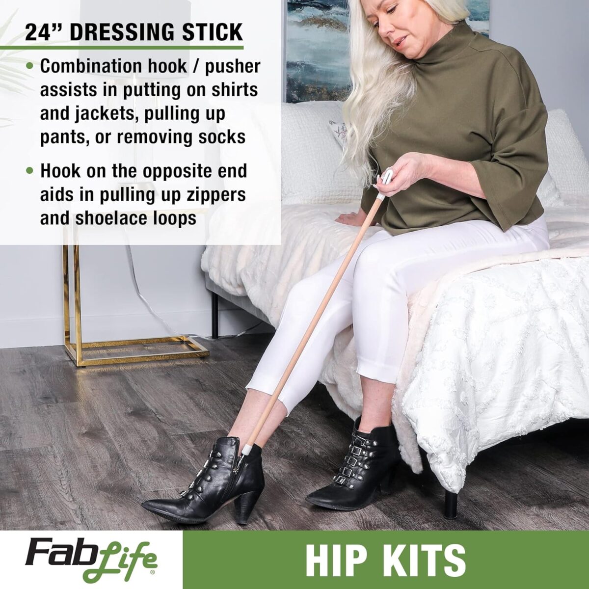 Hip Kit Daily Living Aids for Mobility, Hip Replacement Recovery, Knee and Back Surgery Includes Grabber Reacher, Bath Sponge Stick, Sock Aid, Shoehorn, Dressing Stick - Image 4