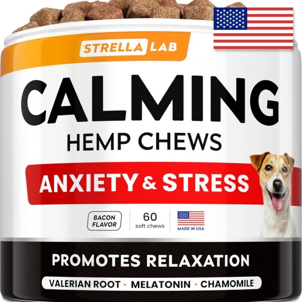 Hemp Calming Chews for Dogs - Dog Calming Treats - Anxiety Relief Treats - Dog Calming Chews - Stress - Sleep Calming Aid - Health & Wellness Supplements for Dog Separation Barking - 60 Treats