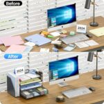 Desk Organizers and Accessories, Desk Accessories & Workspace Organizers for Office Supplies, File Organizer Desk Drawer Organizer with 2 Pen Holders, 4 Tier Paper Organizer for Desk(Black) - Image 7