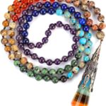 GEHECRST Natural 7 Chakra 108 Mala Prayer Beads Necklace with Reiki Healing Crystal Pointed Pendant 6mm Gemstones Beads Necklace Mens Womens Jewelry for Meditation, Protection
