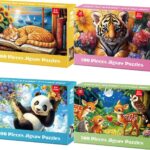 4-Pack 100 Pieces Puzzles for Kids Ages 4-6 6-8 Panda Tiger Deer Cat Puzzles 100 Pieces Jigsaw Puzzles for Kids 8-10 Year Old, Large Piece Puzzles for Seniors, Puzzles Toys for Boys and Girls