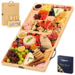Charcuterie Boards Gift Set, Chezerra Bamboo Cheese Board Set, Folding Cheese Board with Knife Set, Unique White Elephant Gift, House Warming Gift, Wedding Gift, Portable Outdoor Cheese Plate