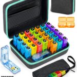 Monthly Pill Organizer 2 Times a Day, with Weekly Pill Bag, Portable Hard Shell, Pill Cutter, Plastic Opening Pick, Monthly & Weekly Stickers, Convenient Medication Management and Tracking