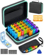 Monthly Pill Organizer 2 Times a Day, with Weekly Pill Bag, Portable Hard Shell, Pill Cutter, Plastic Opening Pick, Monthly & Weekly Stickers, Convenient Medication Management and Tracking