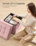SONGMICS Small Storage Ottoman, Folding Ottoman Cube, 15 x 15 x 15.7 Inches, Footstool, Footrest, 9.8 Gal. (37 L), Velvet Surface, for Bedroom, Living Room, Dorm, Jelly Pink ULSF0516R01 - Image 6