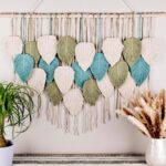 SnugLife Large Macrame Wall Hanging Leaves - Chic Bohemian Handmade Woven Tapestry Wall Hanging Leaf Wall Art, Feather Boho Wall Decor for Living Room Nursery Bedroom, 39"W X 31"L (Sage Green, Green, Beige)
