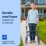 Medline Steel Rollator Walker with Seat, Blue, 300 lb. Weight Capacity, 8” Wheels, Foldable, Adjustable Handles, For Seniors, For Mobility Impairment - Image 2