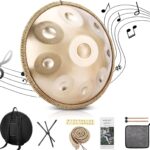 Handpan 22 Inches Drum Set, 440Hz 9 Notes Hand Drum Instrument, Premium Steel Hand Drum, Includes Carrying Case, Drumsticks, Spiral Wraps, Instruction Guide
