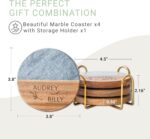 Luxury Marble and Wood Coasters, Set of 4 with Gold Stand, Personalized Gift for Weddings, Engagements, Anniversaries, Housewarming, and Décor (Bianco) - Image 2
