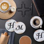 Monogrammed Coasters for Drinks Absorbents with Holder, Set of 6 Ceramic Marble Style Drink Coaster with Cork Base,Personalized Coasters Customizable with Name, Initial Letter H - Image 2